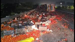 झांसी में 1800 केजी टमाटर लदा ट्रक पलटा