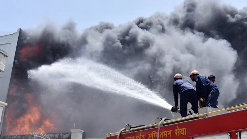 कालीन के गोदाम में लगी भीषण आग