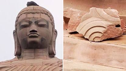 सारनाथ: गरजते बादलों के बीच भगवान बुद्ध की प्रतिमा पर गिरी आकाशीय बिजली, शीर्ष भाग टूटा
